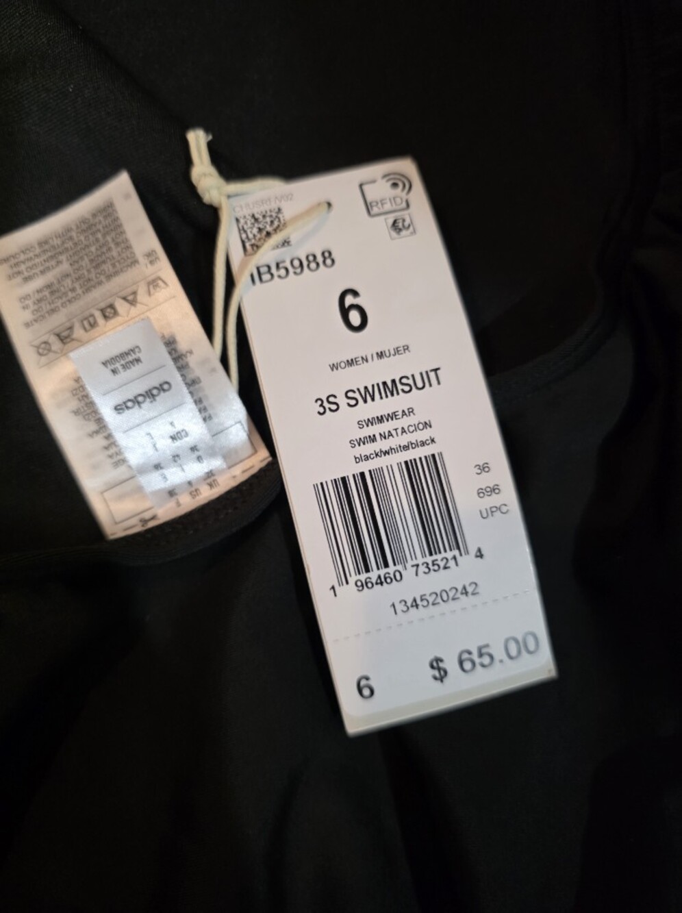 adidas Black One-Piece Swimsuit with White Side Stripes - Picture 4 of 5